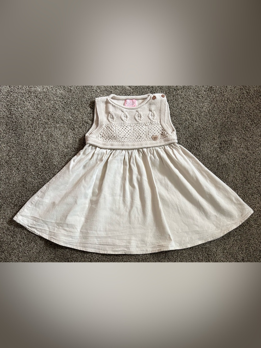 Girls Cream Knit Bodice Casual Dress
